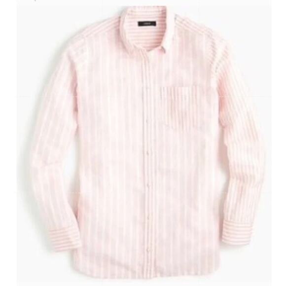 J. Crew Womens Boy Fit Washed Cotton Linen Shirt Pink White Stripe Button Up 4T - Picture 12 of 12